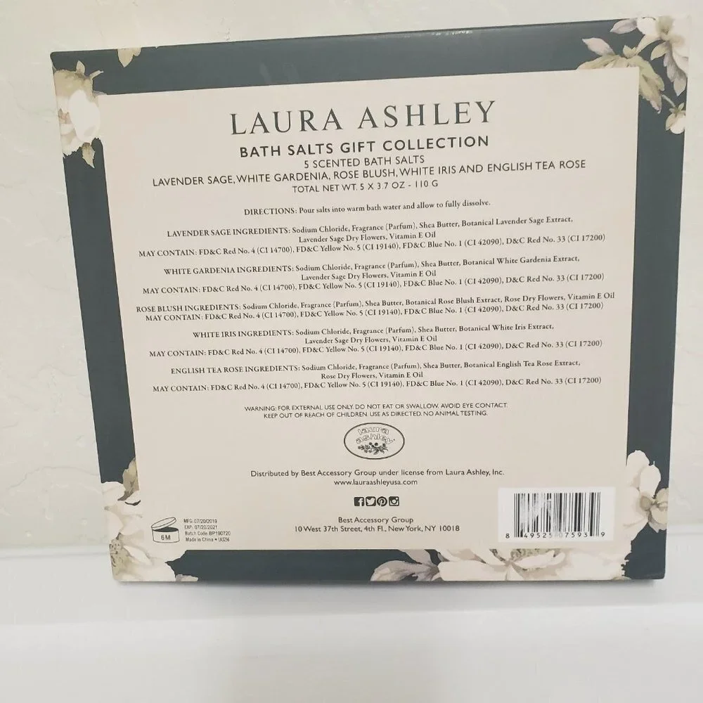 Laura Ashley Bath Salts Gift Collection Five Bottles of Salts Variety